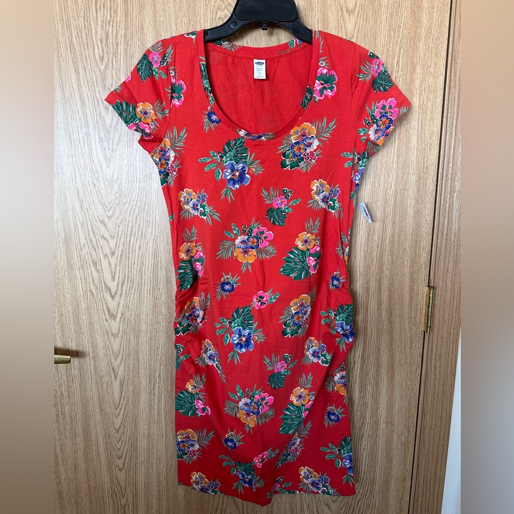 New Old Navy Orange Floral Corton Stretch Midi Maternity Dress Women’s S